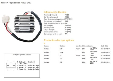 DZE REGULATOR NAPIĘCIA YAMAHA FZS 600 FAZER '98-'99; TDM 850 '93-'96; XVZ 1300 '96-'01 (35A) (ESR360) DZE REGULATOR NAPIĘCIA YAMAHA FZS 600 FAZER '98-'99; TDM 850 '93-'96; XVZ 1300 '96-'01 (35A) (ESR360)