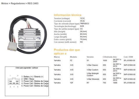 DZE REGULATOR NAPIĘCIA YAMAHA XVS 650 V-STAR '01-'16; YZF 750 R7 '99; FZ 1000 '01-'05; (5KP-81960-00) (35A) (ESR266) (5FL-81960- DZE REGULATOR NAPIĘCIA YAMAHA XVS 650 V-STAR '01-'16; YZF 750 R7 '99; FZ 1000 '01-'05; (5KP-81960-00) (35A) (ESR266) (5FL-81960-