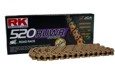 RK ŁAŃCUCH NAPĘDOWY GB520RUWR-122 (UW-RING) ZAKUWKA (CLF) W ZESTAWIE KOLOR ZŁOTY (POJEMNOŚĆ: DO 800 CCM) (35,3 KN)