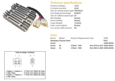 DZE REGULATOR NAPIĘCIA SUZUKI DL 1000 V-STROM '02-'12 (35A) (32800-06G01; 32800-06G00) (ESR539) DZE REGULATOR NAPIĘCIA SUZUKI DL 1000 V-STROM '02-'12 (35A) (32800-06G01; 32800-06G00) (ESR539)