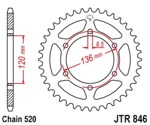 JT ZĘBATKA TYLNA 859 45 YAMAHA TDR 250 '88-90, XJR 400 '93-08, FZ 400 '84-87 (85945JT) (ŁAŃC. 520) NA ZAMÓWIENIE