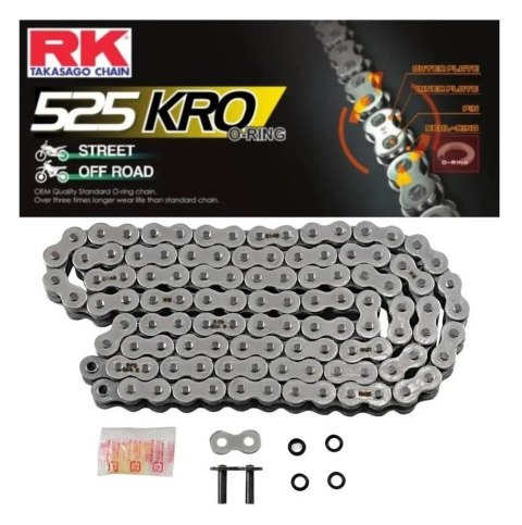 RK ŁAŃCUCH NAPĘDOWY 525KRO-124 (O-RING) ZAKUWKA (CLF) W ZESTAWIE KOLOR STANDARD (POJEMNOŚĆ: DO 800 CCM) (38,3 KN)