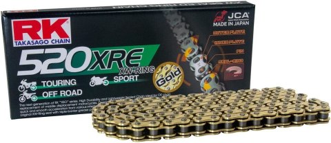 RK ŁAŃCUCH NAPĘDOWY GB520XRE-124 (XW-RING) ZAKUWKA (CLF) W ZESTAWIE KOLOR ZŁOTY (POJEMNOŚĆ: DO 800 CCM) (36,5 KN)