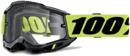 100 PROCENT GOGLE ACCURI 2 ENDURO MOTO BLACK - DUAL CLEAR LENS - KOLOR CZARNY/ŻÓŁTY FLUO SZYBKA PODWÓJNA PRZEŻROCZYSTA