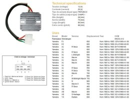 DZE REGULATOR NAPIĘCIA YAMAHA XJ 550/600/650/750/900 '80-'89; XS 650 '78-'83; YX 600 RADIAN '86-'88 (12R-81960-A1-00; 4H7-81960-