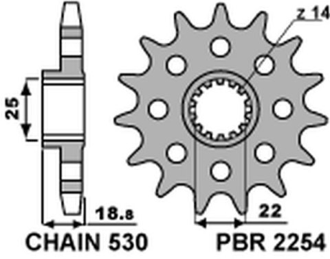 PBR ZĘBATKA PRZEDNIA 2254 14 18NC DUCATI 1200 MULTISTRADA 10-15, (ŁAŃC. 530) (MADE IN ITALY)