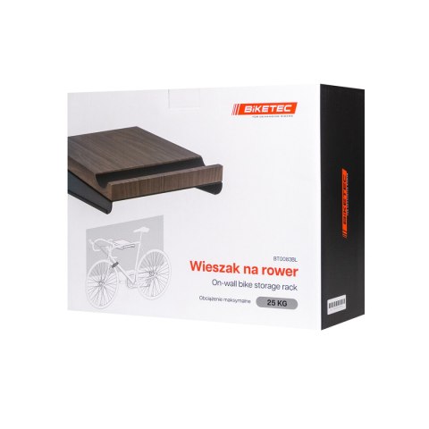 BIKETEC WIESZAK ŚCIENNY NA ROWER (WALL BIKE RACK) KOLOR CZARNY WRAZ Z PÓŁKĄ