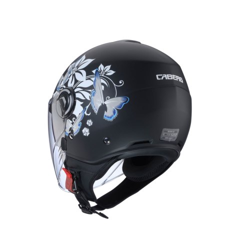 CABERG KASK OTWARTY JET Z BLENDĄ MODEL RIVIERA V4X MIA KOLOR CZARNY MAT/BIAŁY/SZARY (KWIATY / MOTYLE) ROZMIAR XXS