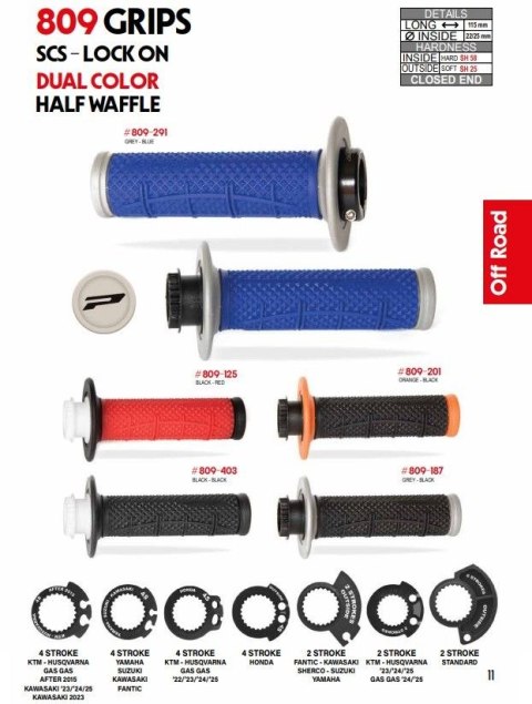 PROGRIP MANETKI PG809 OFF ROAD Z BLOKADĄ SCS LOCK-ON + 7 ADAPTERÓW ROLGAZU (22+25MM) KOLOR POMARAŃCZOWY CZARNY DWUSKŁADNIKOWE HA