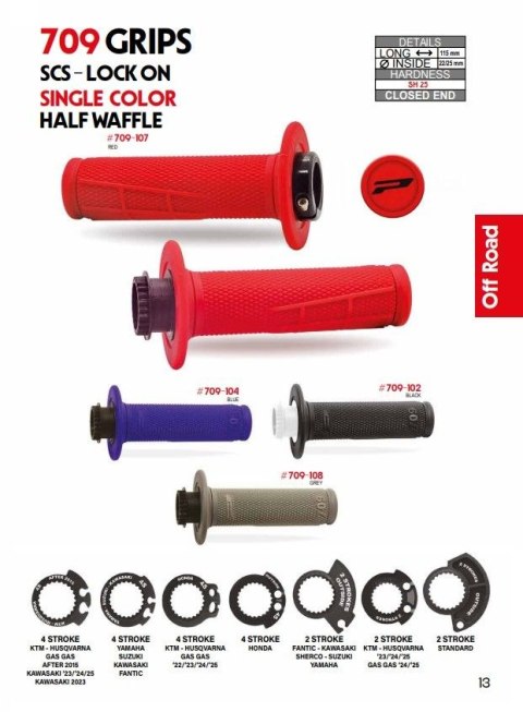 PROGRIP MANETKI PG709 OFF ROAD Z BLOKADĄ SCS LOCK-ON + 7 ADAPTERÓW ROLGAZU (22+25MM) KOLOR SZARY DWUSKŁADNIKOWE HALF WAFFLE DŁ. 