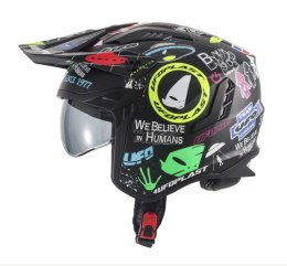 UFO KASK SHERATAN JET / TRIAL Z BLENDĄ PRZECIWSŁONECZNĄ KOLOR CZARNY/MIX APLIKACJI UFO ROZMIAR XL ( ECE 22R06 )