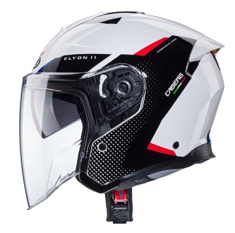 CABERG PROMOCJA KASK OTWARTY JET OTWARTY FLYON II BOSS KOLOR BIAŁY/CZARNY/CZERWONY/NIEBIESKI ROZMIAR S