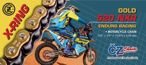 CZ ŁAŃCUCH NAPĘDOWY 520 NXR (122 OGNIWA) ACTIVE RING (X-RING) ZŁOTY ENDURO RACING DO 600 CCM (WĄSKI 15,875 X 6,48MM) (35,1 KN) +