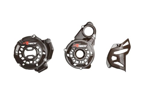 RACETECH (RTECH) OSŁONA POKRYWY SPRZĘGŁA, ALTERNATORA I ZĘBATKI ZDAWCZEJ (KOMPLET) KOVE 800 X PRO / RALLY '24-'25 KOLOR CZARNY