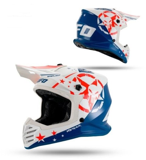 UFO 2026/01 KASK KOREY CROSS DZIECIĘCY / JUNIOR / KID KOLOR NIEBIESKI/BIAŁY ROZMIAR L ( HOMOLOGACJA ECE 22R06, ZAPIĘCIE MIKROMET