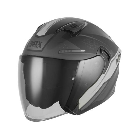 NOX WYPRZEDAŻ WYPRZEDAZ KASK OTWARTY JET Z BLENDĄ N130 EKTO KOLOR SREBRNY/CZARNY MAT ROZMIAR M