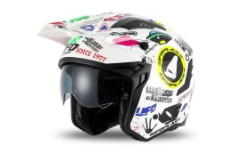 UFO KASK SHERATAN JET / TRIAL Z BLENDĄ PRZECIWSŁONECZNĄ KOLOR BIAŁY / MIX APLIKACJI UFO ROZMIAR M ( ECE 22R06 ) - KOLEKCJA 2025/