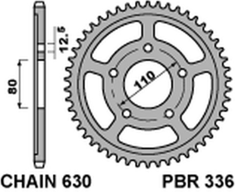 PBR ZĘBATKA TYLNA 336 35 C45 HONDA CBX 1000 (79-80) (SC03) (ŁAŃC. 630) (MADE IN ITALY)