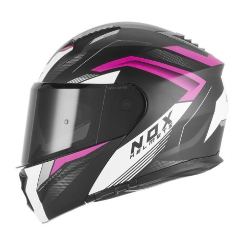 NOX WYPRZEDAŻ WYPRZEDAŻ KASK SZCZĘKOWY (FLIP-UP) Z BLENDĄ N968 SHIFT KOLOR CZARNY MAT/RÓŻOWY ROZMIAR M