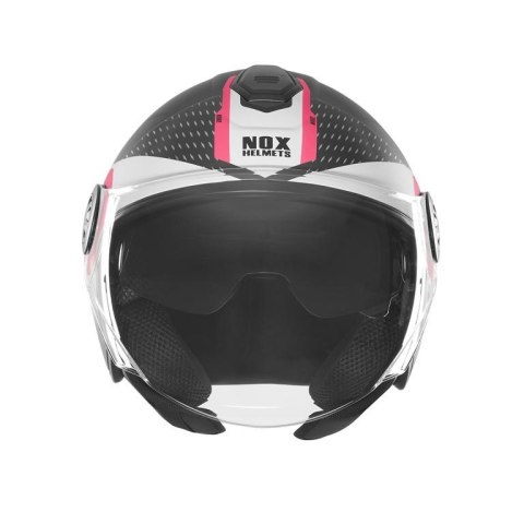NOX KASK OTWARTY JET Z BLENDĄ N182 ROUND KOLOR CZARNY MAT/RÓŻOWY ROZMIAR XS