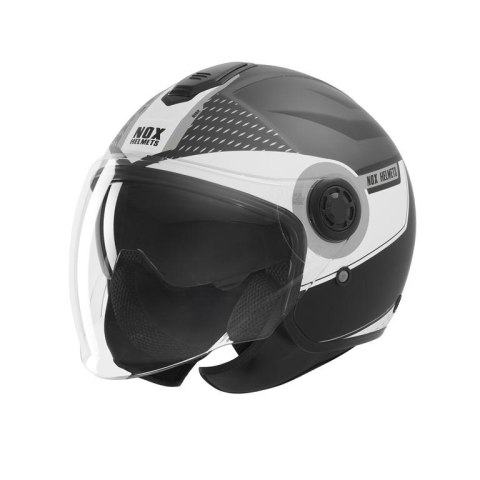 NOX KASK OTWARTY JET Z BLENDĄ N182 ROUND KOLOR CZARNY MAT/SREBRNY ROZMIAR M