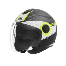 NOX KASK OTWARTY JET Z BLENDĄ N182 ROUND KOLOR CZARNY MAT/ŻÓŁTY FLUO ROZMIAR M