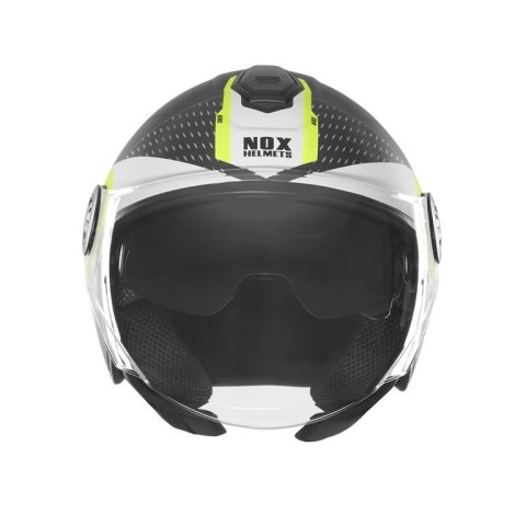 NOX KASK OTWARTY JET Z BLENDĄ N182 ROUND KOLOR CZARNY MAT/ŻÓŁTY FLUO ROZMIAR M
