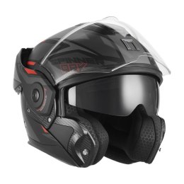 NOX PREMIUM KASK SZCZĘKOWY FLIP-BACK (SZCZĘKA DO TYŁU) Z BLENDĄ SPINNER ARK KOLOR CZARNY MAT/CZERWONY ROZMIAR XL
