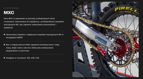 TSUBAKI ŁAŃCUCH NAPĘDOWY 420 MXC 118 PROFESSIONAL MOTOCROSS / ENDURO RACING CHAIN KOLOR ZŁOTY G&G (118 OGNIW, OTWARTY ZAPINKA W 