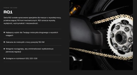 TSUBAKI ŁAŃCUCH NAPĘDOWY 525 RQ1 118 PROFESSIONAL ROAD X-RING CHAIN KOLOR ZŁOTO CZARNY G&B (118 OGNIW, OTWARTY ZAKUWKA W ZESTAWI