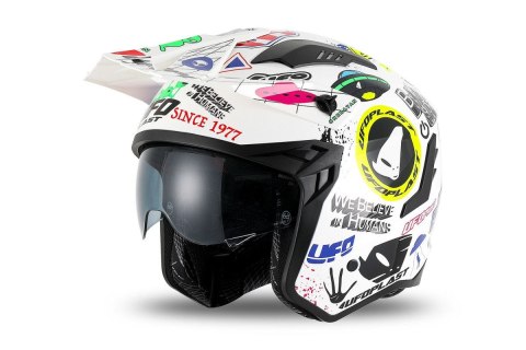 UFO KASK SHERATAN JET / TRIAL Z BLENDĄ PRZECIWSŁONECZNĄ KOLOR BIAŁY / MIX APLIKACJI UFO ROZMIAR L ( ECE 22R06 ) - KOLEKCJA 2025/