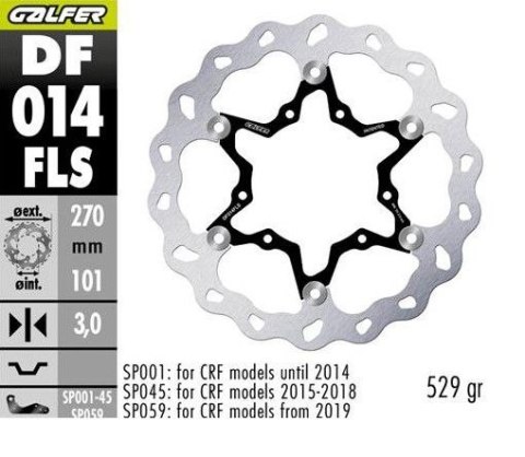 GALFER TARCZA HAMULCOWA PRZÓD HONDA CR 125R/250R '95-'07, CR 500 '95-'00, CRF 250R/450R '02- WAVE (270X101X3MM) (OVERSIZE 270)