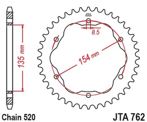 JT ZĘBATKA TYLNA ALUMINIOWA 4574 43 DUCATI 939 SUPER SPORT '17-'20, 950 SUPER SPORT '21-'23, 955 PANIGALE V2 / BAYLISS '20-'24 (