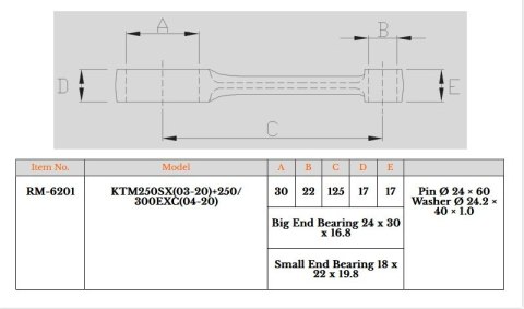 ROYAL RODS KORBOWÓD KTM SX 250 (SX250) '03-'25, EXC 250 (EXC250) '04-'25, SX 300 (SX300) EXC 300 (EXC300) '04-'25, HUSQVARNA 250