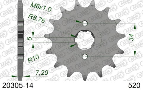 AFAM 2026/04 ZĘBATKA PRZEDNIA 279 14 HONDA CRF 230F 03-19, XL 125 V '01-'13, VT 125C '99-'07, NSR125 '93-'02 (JTF327.14) (ŁAŃC. 