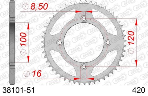AFAM 2026/04 ZĘBATKA TYLNA 4453 51 BETA 50 RR ENDURO / ENDURO RACING / ENDURO SPORT '18-'19 (JTR1141.51) (ŁAŃC. 420)