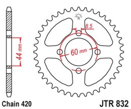 JT ZĘBATKA TYLNA 832 44 YAMAHA FS1 DX '78, YSR 50 '86-92 (83244JT) (ŁAŃC. 420) NA ZAMÓWIENIE