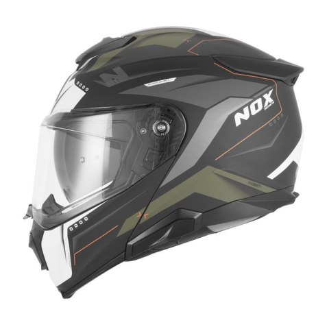 NOX KASK SZCZĘKOWY (FLIP-UP) Z BLENDĄ N967 CONQUER KOLOR POMARAŃCZOWY MAT/ZIELONY (KHAKI) ROZMIAR XXL (PINLOCK DO TEGO MODELU - 