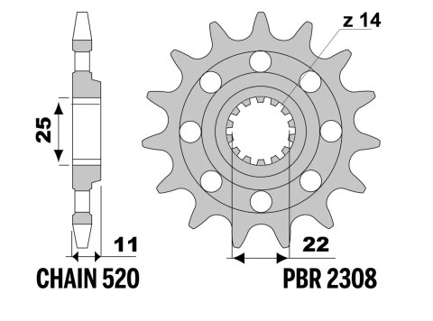 PBR ZĘBATKA PRZEDNIA 2308 13 SWM SM 500R, SM 650R, KOVE 450 RALLY '24-, DUCATI 450 MX '26- (ŁAŃC. 520) (MADE IN ITALY)