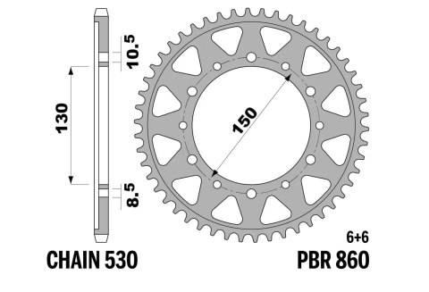 PBR ZĘBATKA TYLNA 860 43 YAMAHA YZF 750 SP 93-99 (ŁAŃC. 530) (JTR859.43) (MADE IN ITALY)