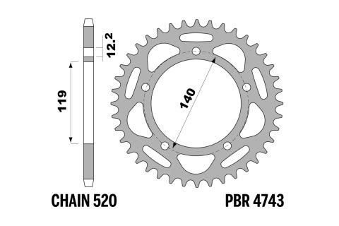 PBR ZĘBATKA TYLNA ALUMINIOWA (ERGAL) 4743 44 BMW M 1000 RR '21-'26, S 1000 RR '24-'26 MODYFIKACJA NA ŁAŃCUCH 520 (MADE IN ITALY)