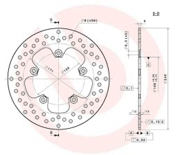 BREMBO TARCZA HAMULCOWA TYŁ YAMAHA FZ1 '06-'12, FZ6 '04-'10, FZ8 '09-'11, MT-03 '06-'12, XJ6 DIVERSION '09-'12 (245X105X5MM) (5X