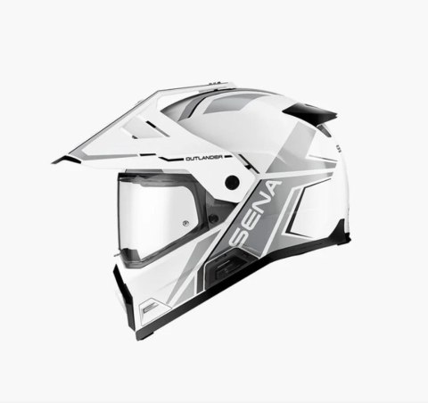 SENA 2026/07 KASK OUTLANDER DUAL SPORT FIBERGLASS Z INTERKOMEM MESH 3.0 DO 2000M ROZMIAR M KOLOR BIAŁY ( ECE R22.06 ) (EL)