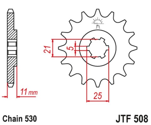 JT ZĘBATKA PRZEDNIA 722 15 CAGIVA 350 ALA ROSSA '83-84' KAWASAKI KH400/500 '72-77' (72215JT) (ŁAŃC. 530) NA ZAMÓWIENIE