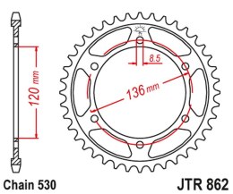 JT ZĘBATKA TYLNA 864 38 YAMAHA RD 500LC '84-87, RZV 500R (86038JT) (ŁAŃC. 530) NA ZAMÓWIENIE