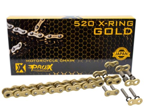 PROX ŁAŃCUCH NAPĘDOWY 520 X-RING GOLD 120 OGNIW KOLOR ZŁOTY (OTWARTY + ZAPINKA) (37,8KN) PROX ŁAŃCUCH NAPĘDOWY 520 X-RING GOLD 120 OGNIW KOLOR ZŁOTY (OTWARTY + ZAPINKA) (37,8KN)