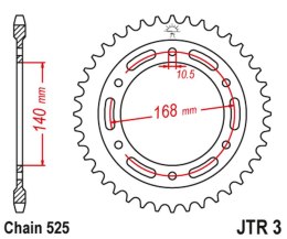 JT ZĘBATKA TYLNA 4613 47 BMW F 800 R '09-'20 (OTWÓR NA ŚRUBĘ 10,5MM) (461347JTZBK) (ŁAŃC. 525) KOLOR CZARNY