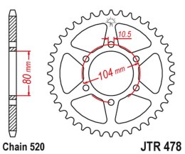 JT ZĘBATKA TYLNA 478 45 KAWASAKI ZX6R (05-20), Z750 (04-12) (MOŻE BYĆ ZASTĄPIONA PRZEZ 4578 43 JTR1478.45) (ŁAŃC. 520) KOLOR CZA