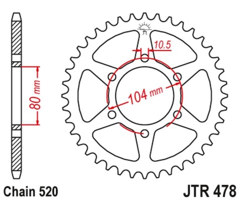 JT ZĘBATKA TYLNA 478 45 KAWASAKI ZX6R (05-20), Z750 (04-12) (MOŻE BYĆ ZASTĄPIONA PRZEZ 4578 43 JTR1478.45) (ŁAŃC. 520) KOLOR CZA