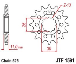 JT ZĘBATKA PRZEDNIA 2091 15 Z GUMĄ YAMAHA FZ8 '10-'15, MT 09 '14-'20, MT 07 '14-'24 TDM 900 '02-'13 TENERE 700 19-, R1 '15'-24, 